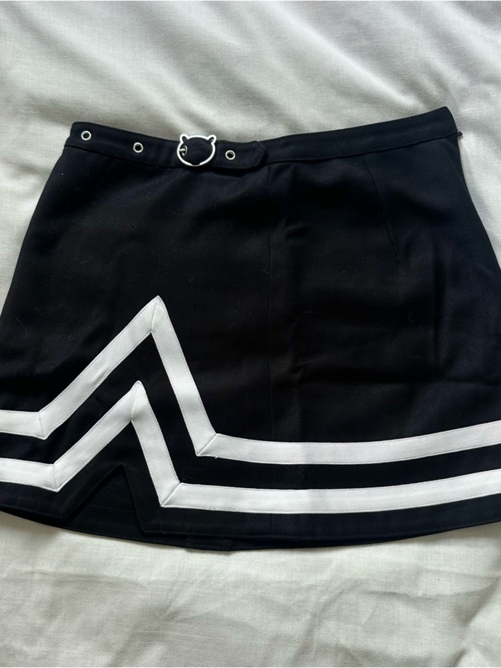 Teddy Fresh Black and White Cheer Mini Skirt with Bear Buckle